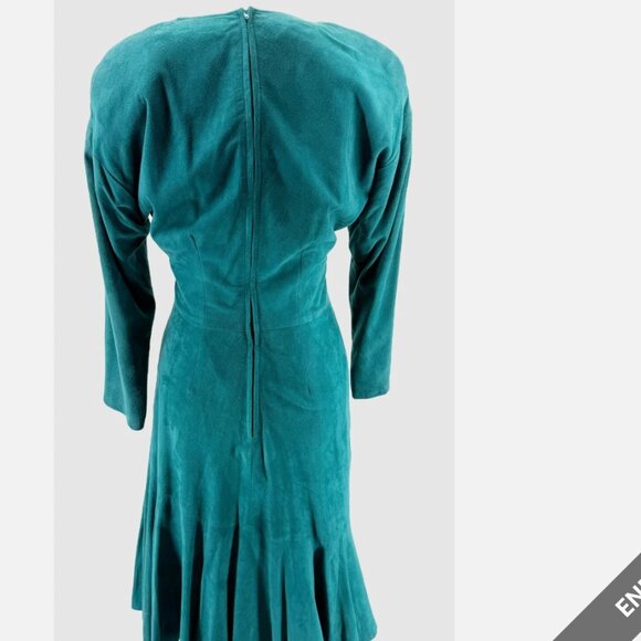 Vakko teal suede wrap front vintage 80s boho western cowgirl dress Sz 6 NWOT - Picture 4 of 10